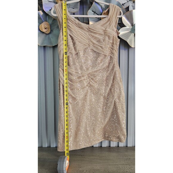 NWT Lauren Ralph Lauren Evening Dress  Gold Sequin Ruched Mesh Holiday Cocktail - Picture 8 of 9